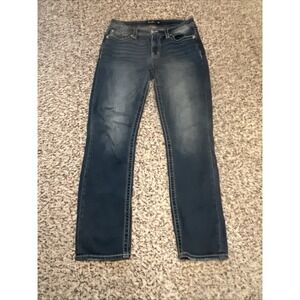 Miss Me Angel Wing Mid Rise Rhinestone Flap Straight LegJeans SZ 30, 30" Inseam